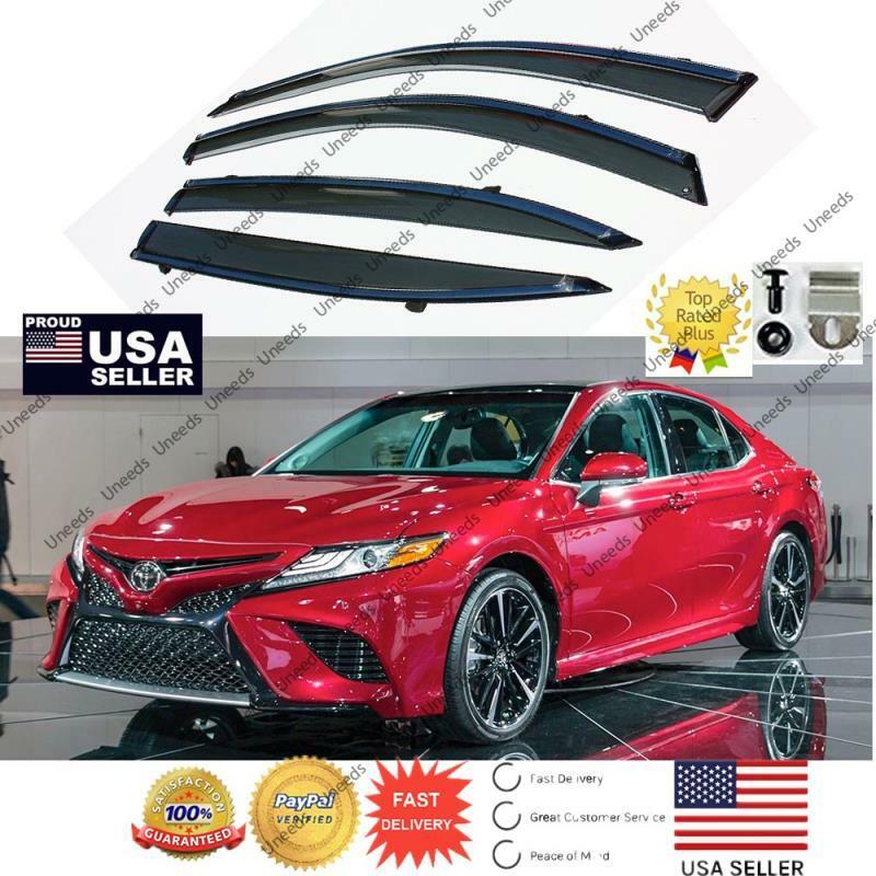 FOR 2018 -21 TOYOTA CAMRY CLIP-ON  CHROME TRIM WINDOW VISOR RAIN GUARD DEFLECTOR