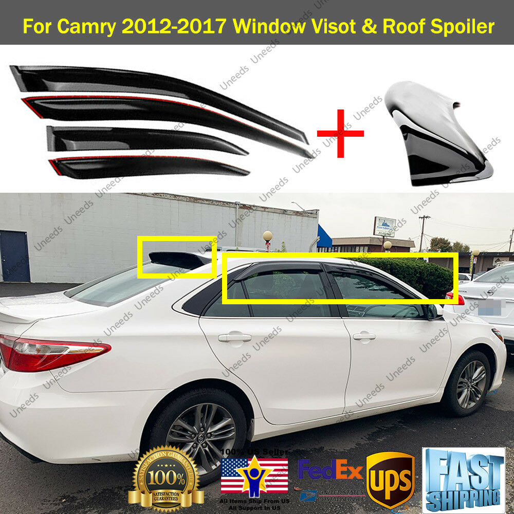 WINDOW VISOR RAIN/SUN VENT & Rear Roof Spoiler Wings Fit 2012-2017 TOYOTA CAMRY