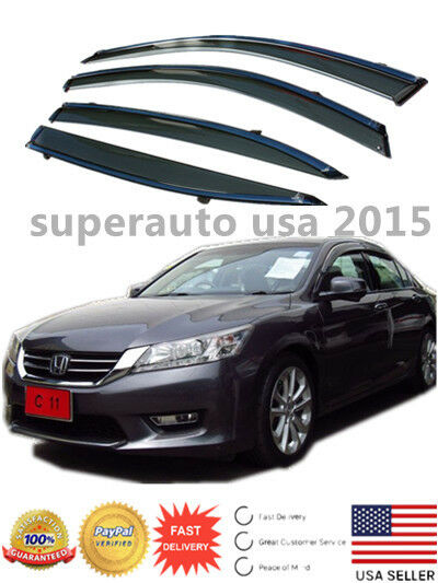 FOR 2013-17 9TH HONDA ACCORD CLIP-ON OE STYLE SMOKE WINDOW VISOR W/ CHROME TRIM