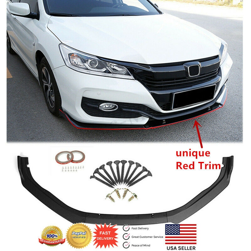 For 2018- 2020 Honda Accord Sedan Glossy Black Front Bumper Lip With Red Trim