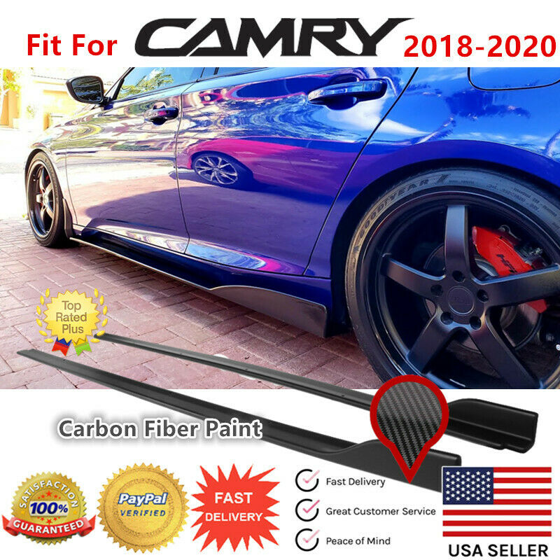 Fits 2018-2020 Toyota Camry Set of 2 Side Body Skirts Extensions Carbon Fiber