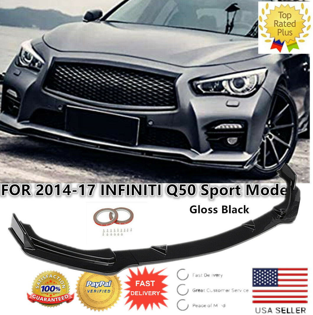 For 2014-2017 Infiniti Q50 sport Glossy Black Front Bumper Lip Spoiler Splitter