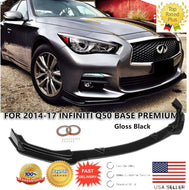 Fit 14-17 Infiniti Q50 Base Premium Glossy Blk Front Bumper Lip Spoiler Splitter