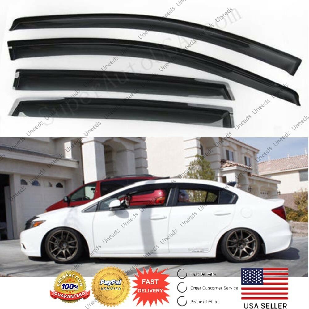 JDM OE Style Window Vent Visors Sun Rain Wind Deflectors for Honda Civic12-15