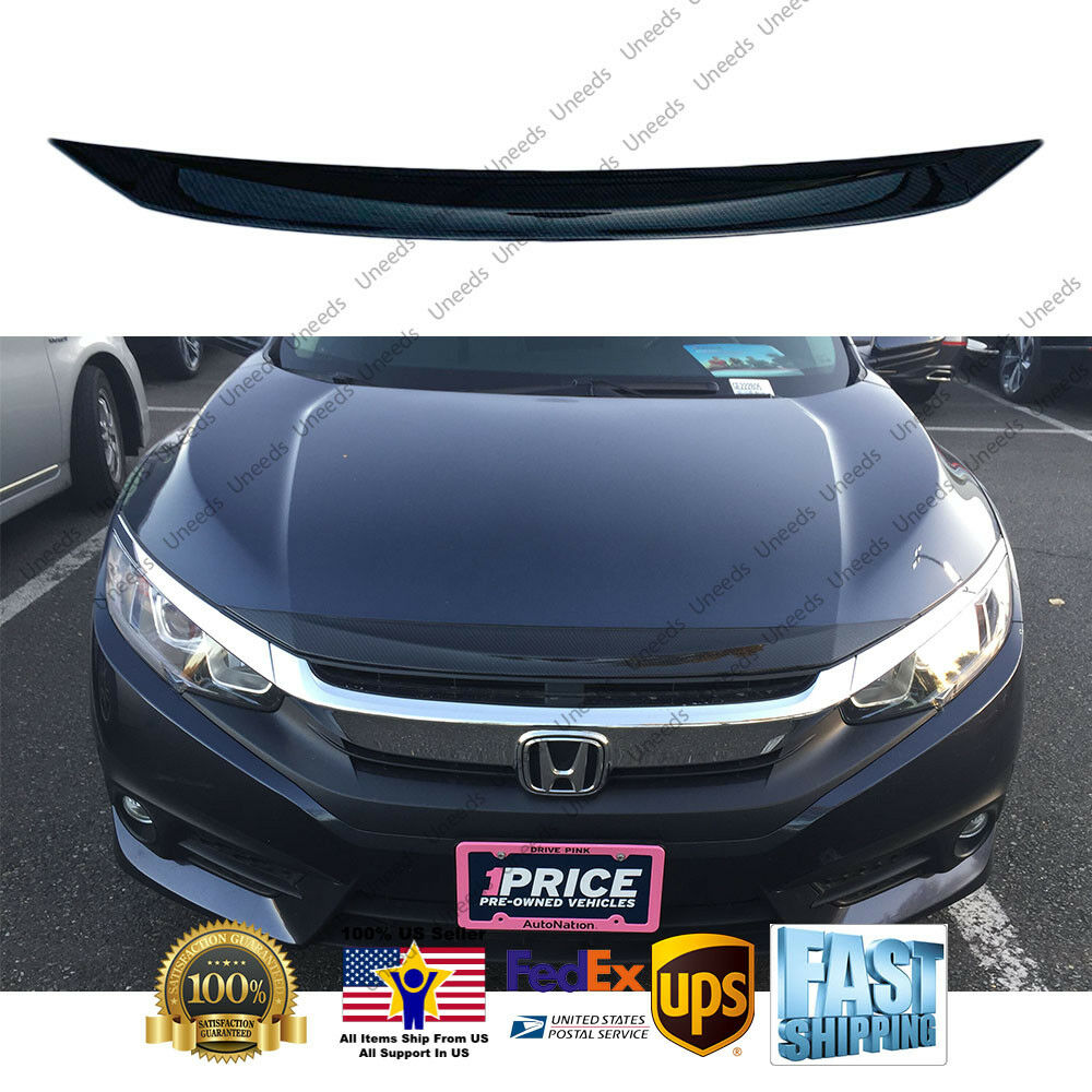 Carbon Fiber Pattern Front Hood Grille Molding Cover Bonnet Trim For Honda Civic